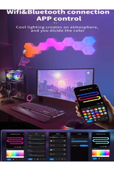 OEM Set of 6 Hexagon RGB Smart Lamps, Wi-Fi & Bluetooth, Music Sync, Remote Control