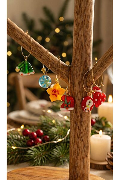 AKDEN STORE New Year's Glass Figured 6-Piece Glass Marker - Glass Separator Ring Set