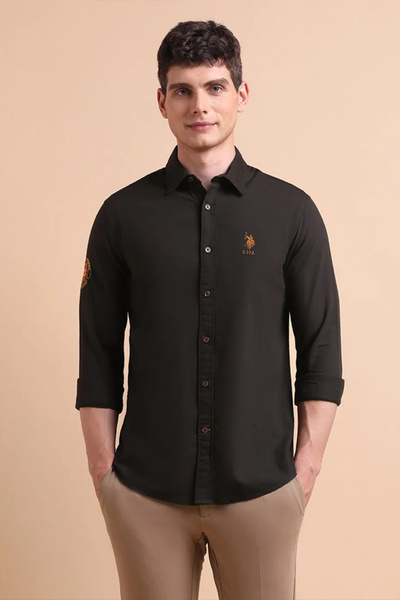 U.S. Polo Assn. Mens Black Pure Cotton Tailored Fit Oxford Shirt