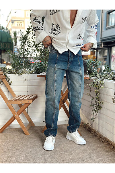 A&O Style Men's Regular Fit Washed Stitching Detail Design Jean Denim Pants