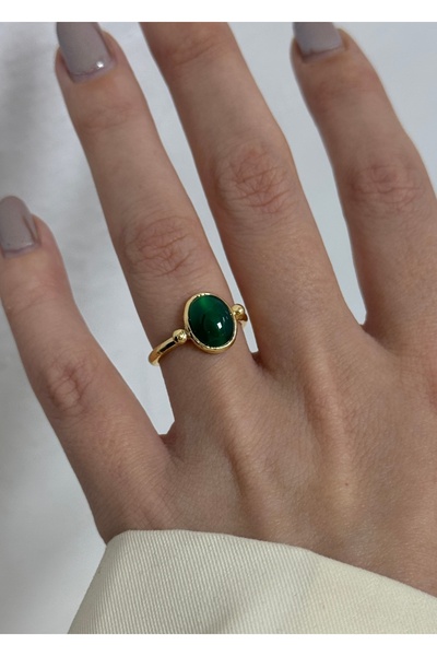KİLİGİSTANBUL Green Cat Eye Stone Retro Ring (Size Adjustable)