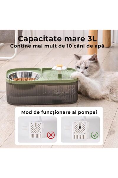 PeakShop Cat Water Dispenser with Flower-Shaped Fountain + Stainless Steel Food Bowl | Silent