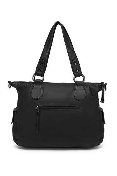 Hüvendo Multi-Pocket Daily Large Size Shopper Design Adjustable Strap Women's Shoulder Bag Black