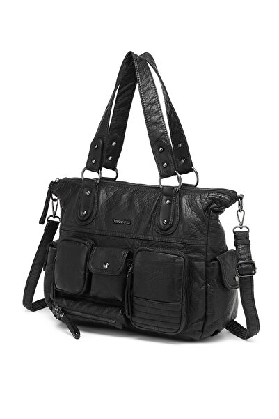 Hüvendo Multi-Pocket Daily Large Size Shopper Design Adjustable Strap Women's Shoulder Bag Black
