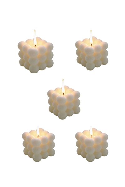 The comprehensive house Hand-Poured Bubble-Shaped Cube Scented Wax Candles - Hand-Carved, 5 Pieces, White