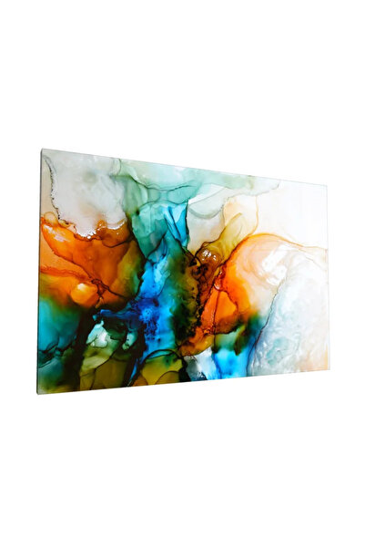 PozaTablou Pictură pe pânză: Compoziție fluidă în tonuri de portocaliu și albastru 120x80 cm