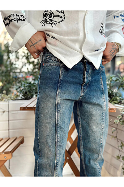A&O Style Men's Regular Fit Washed Stitching Detail Design Jean Denim Pants