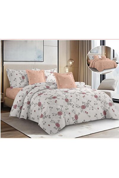 SADANHOME مفرش صيفي وجهين سادة ومشجر- 4 قطع - نفر ونص