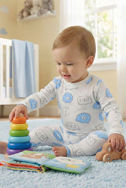 BUUFUU Çocuk Takım Alt Üst Pamuklu Ayıcık Desenli