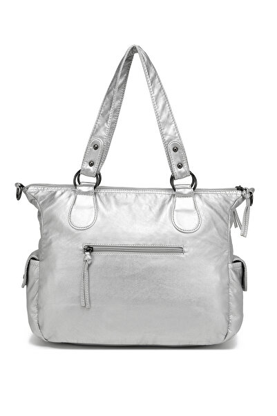 Hüvendo Multi-Pocket Daily Large Size Shopper Design Adjustable Strap Women's Shoulder Bag Platinum