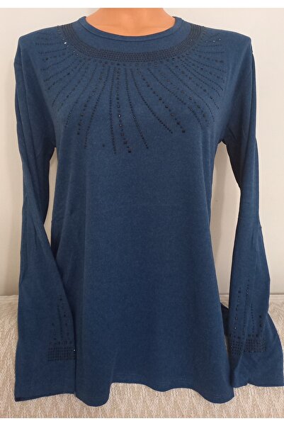 Anne Er Clothing Winter Cotton Combed Cotton Blouse Long-Sleeved Crew Neck Stone Oil