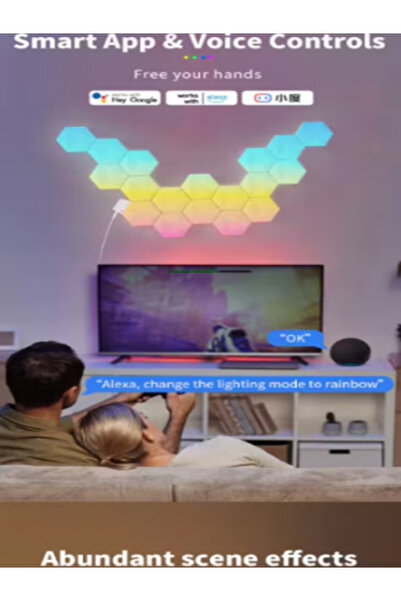 OEM Set of 6 Hexagon RGB Smart Lamps, Wi-Fi & Bluetooth, Music Sync, Remote Control