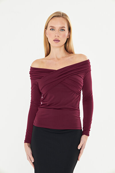 let s shine Cross Neck Sandy Long Sleeve Blouse - 737