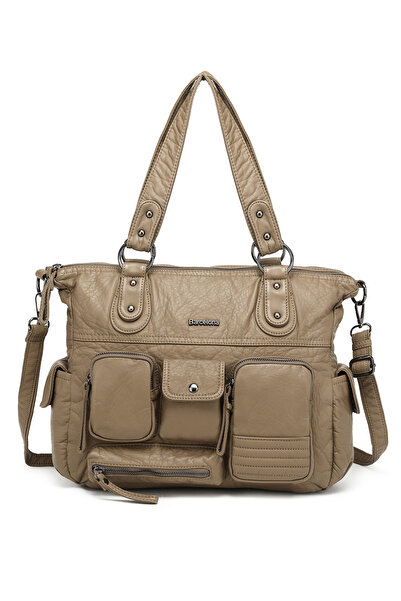 Hüvendo Multi-Pocket Daily Large Size Shopper Design Adjustable Strap Women's Shoulder Bag Mink