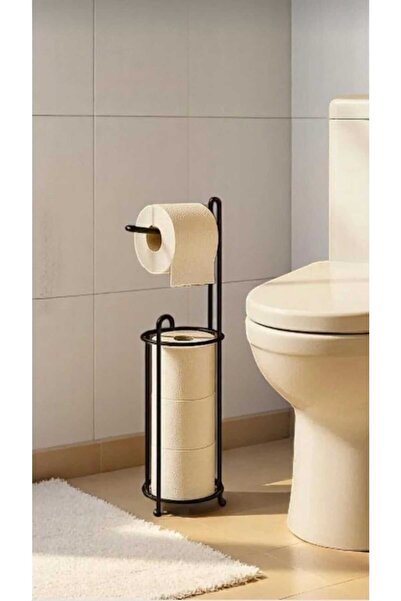 Alper Banyo Black Pedestal Toilet Paper Holder Stand, Wc Paper Holder, Wc Paper Holder Hanger Stand