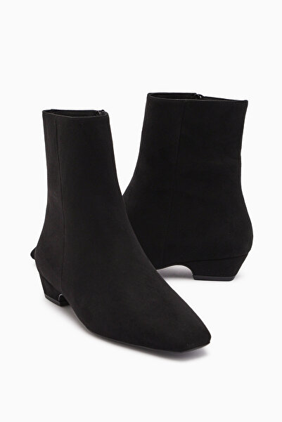 Limoya Grace Black Suede Short Heeled Blunt Toe Women's Boots