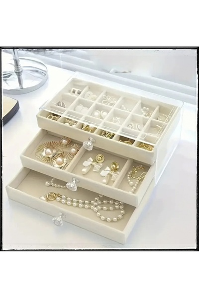 İsdeksan 3 Drawer Suede Jewelry Box, Jewelry Organizer, Jewelry Stand
