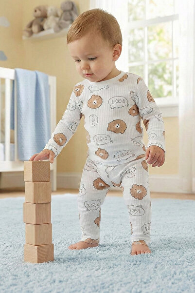 BUUFUU Children's Set Bottom Top Cotton Teddy Bear Patterned