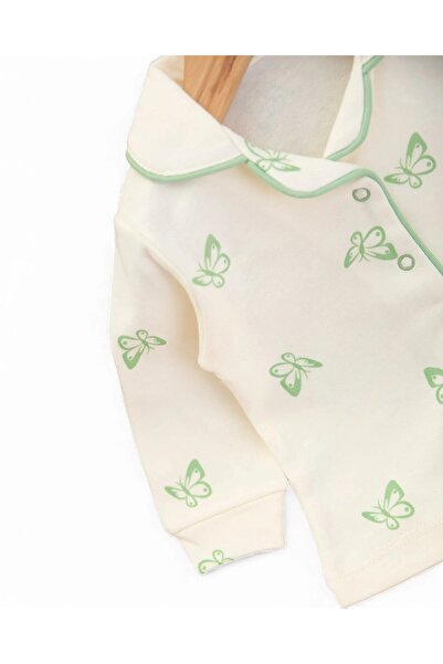 voyyo kids baby Baby Girl Butterfly Printed Double-Breasted Collared 100% Cotton Luxury Nightgown Top and Bottom 2-Piece Set