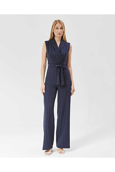 Milamia Women's Striped Belted Fabric Jumpsuit