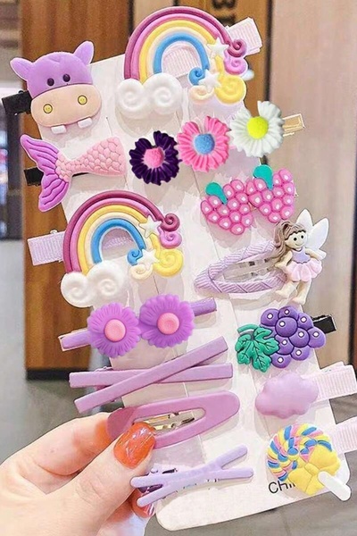 H&E DESIGN 14'lü Lila Tonları Pens ve Çıt Çıt Toka Seti