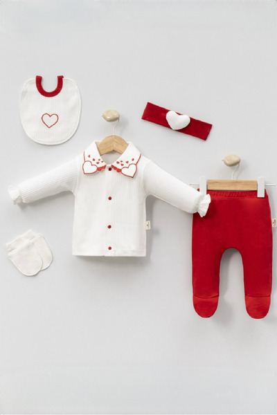 Cherub Baby Set of 5 with Heart Collar Baby Girl Newborn 5 Piece Hospital Release Bodysuit Set
