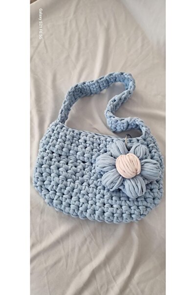 Asel El Yapımı Örgü Bebek Mavisi Kadın El Çantası