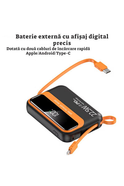 Trendoro External Battery Power Bank 10000mAh with 22.5W Fast Charging, Built-in iOS & Type-C Cables