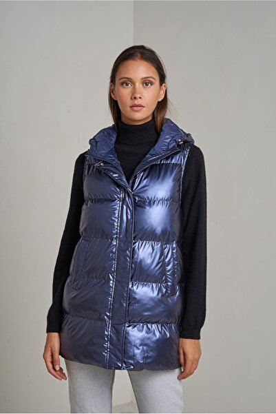 About You Navy blue metallic sleeveless midi vest, Levy