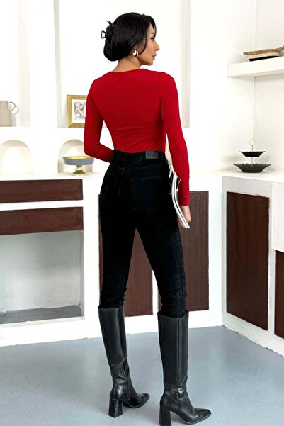 ZISHAN Women's Gold Buckle Accessory Window Detail Long Sleeve Blouse 10131