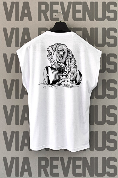 Vordevia Gym Gorilla Back Printed Zero Sleeve 100% Cotton Sports Tshirt