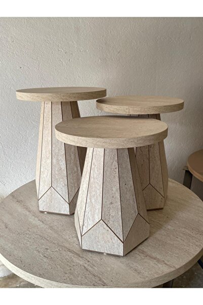 Nova Dizayn TRAVERTEN 3 LÜ MANTAR SEHPA