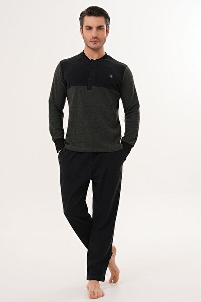 Mecit Pijama Mecit 2999 Green-Black Thessaloniki Fabric Winter Men's Pajama Set