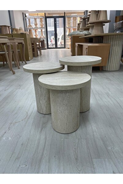 Nova Dizayn travverten 3 lü mantar sehpa