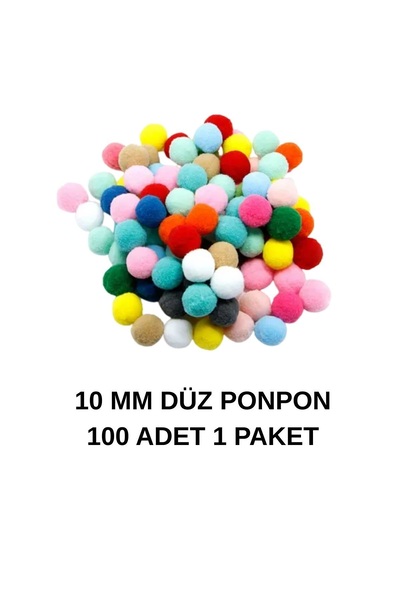 W-Design Ponpon 10 mm 100 LÜ 1 Paket Karışık Renk Sade Pon Pon