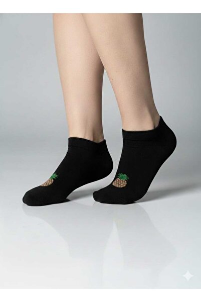 belincia Bamboo Black Women's Booties Socks Apple Heart Pineapple Patterned