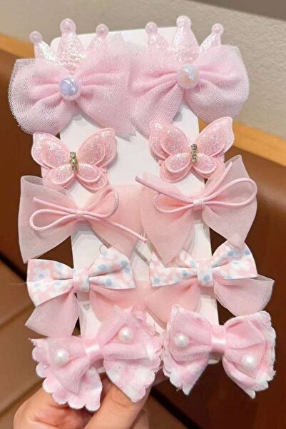 H&E DESIGN 10'lu Pembe Tonları Princess Tül Pens Toka Seti