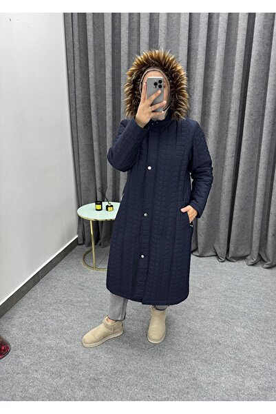 TUTveAL Collection Γυναικείο παλτό με επένδυση από γούνα Μακρύ καπιτονέ παλτό με κουκούλα Παλτό μεγάλου μεγέθους