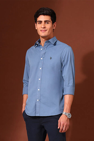 U.S. Polo Assn. Mens Blue Pure Cotton Tailored Fit Twill Shirt