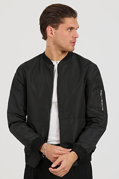 Bossago Чоловіча чорна сезонна куртка-бомбер