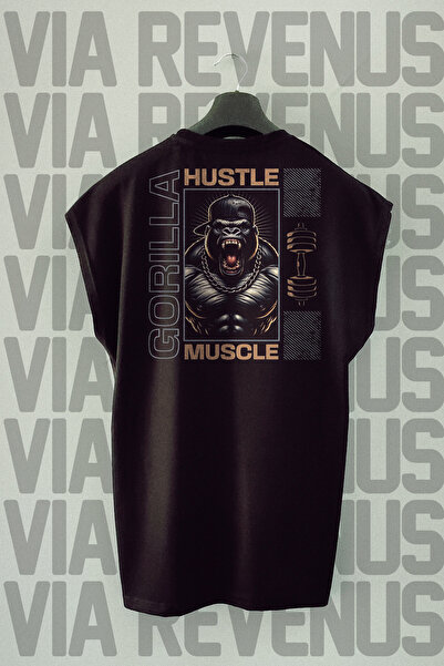Vordevia Gorilla Muscle Gym Tricou Sport cu Imprimeu pe Spate Fără Mâneci 100% Bumbac