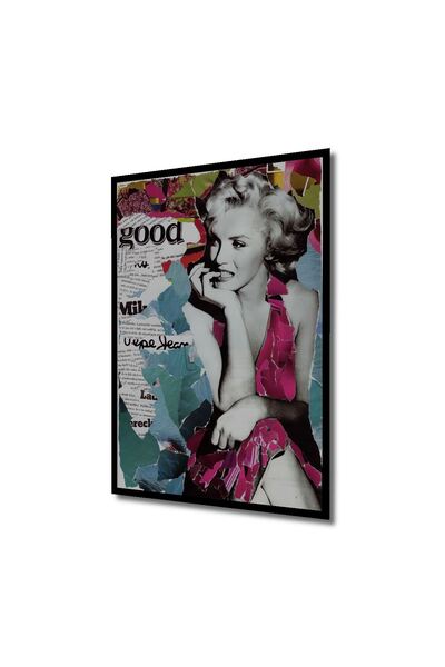 Caddemia Διακοσμητικό Ξύλινο Τετράγωνο Πίνακας Μαρλίν Μονρόε με Εφέ Κορνίζας ...