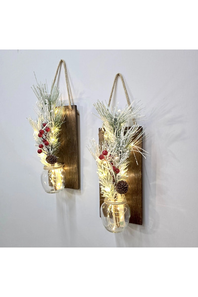 STDEKOR Wall Decoration with Led Lights, Christmas Pine and Kokina Flowers, W...