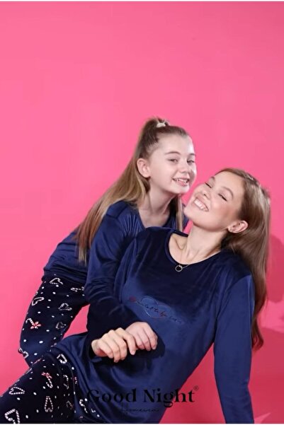 asiltr Mother and Daughter Pajama Set in Dark Navy Blue French Velvet