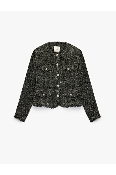 Koton Дългоръкавно сако от туид с копчета и велосипедна яка