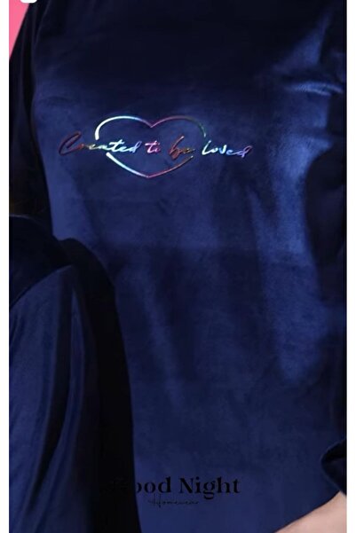 asiltr Mother and Daughter Pajama Set in Dark Navy Blue French Velvet