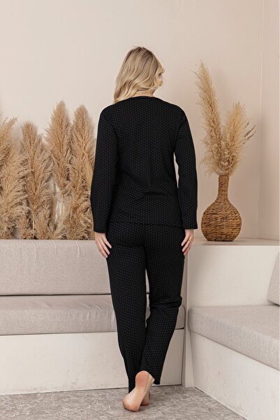 Serena Women's Winter Pajamas – Black with White Dots, Soft Material