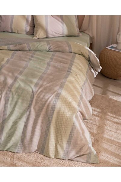 Madame Coco Cannes Double 100% Cotton Elastic Ranforce Printed Duvet Cover Set - Khaki