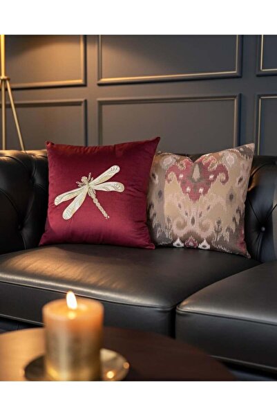 ref crea Dragonfly Embroidered Throw Pillow Cover Fuchsia - Silver