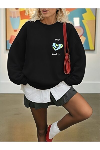 ArtYus Tricou unisex cu mânecă lungă MY WORLD Transfer cu imprimeu Mărime mar...